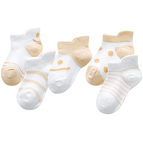 ANIMQUE Unisex Sommer Socken Dünn für Baby Kinder Baumwolle Sneaker Socken Maschen Atmungsaktiv Super Elastisch Täglich Basic 5er Pack (18/21 EU) 6-12 Monate Khaki, S von ANIMQUE