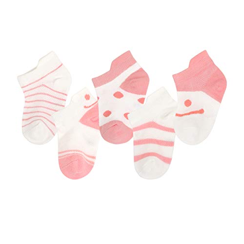 ANIMQUE Unisex Sommer Socken Dünn für Baby Kinder Baumwolle Sneaker Socken Maschen Atmungsaktiv Super Elastisch Täglich Basic 5er Pack (18/21 EU) 6-12 Monate Rosa, S von ANIMQUE