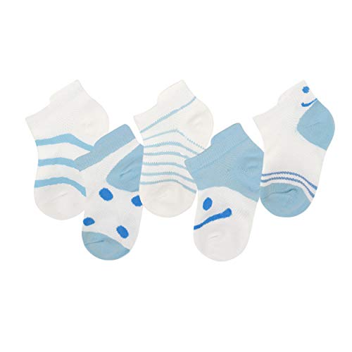 ANIMQUE Unisex Sommer Socken Dünn für Baby Kinder Baumwolle Sneaker Socken Maschen Atmungsaktiv Super Elastisch Täglich Basic 5er Pack (21/24 EU) 1-3 Jahre Blau, M von ANIMQUE