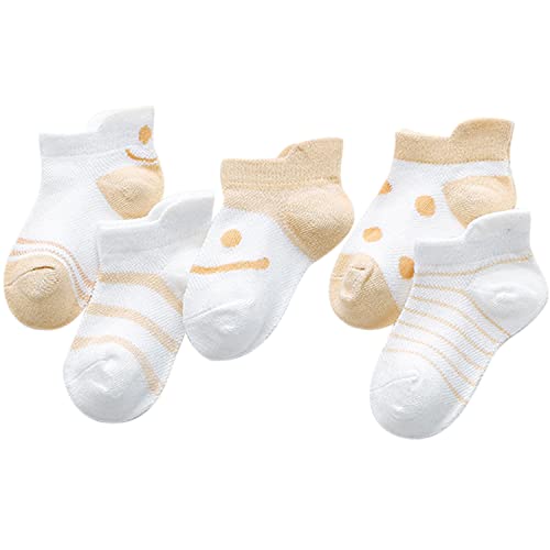 ANIMQUE Unisex Sommer Socken Dünn für Baby Kinder Baumwolle Sneaker Socken Maschen Atmungsaktiv Super Elastisch Täglich Basic 5er Pack (21/24 EU) 1-3 Jahre Khaki, M von ANIMQUE