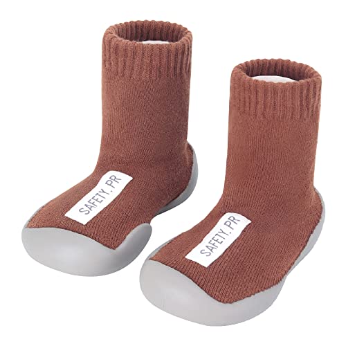 ANIMQUE Winter Dicke Lauflernschuhe Hausschuhe Anti Rutsch Baby Kinder Socken Schuhe Krabbelschuhe rutschfest Sohle Weich 22/23, Schokolade von ANIMQUE