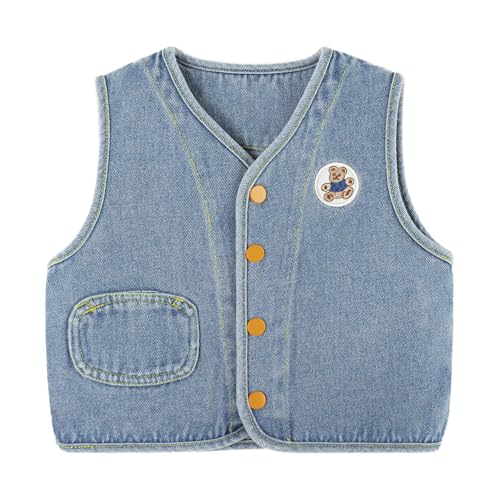 Baby Kleinkind Denim Weste Frühling Herbst Ärmellose Jacke Jungen Mädchen Druckknopf Mantel Top, Blau 100 von ANIMQUE