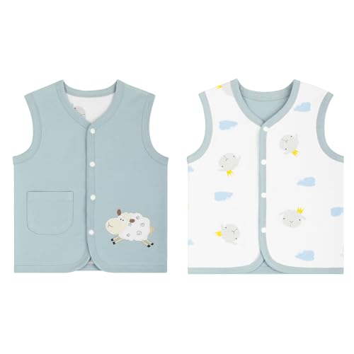 Baby Kleinkind Kinder Baumwoll Westen Doppelseitig Ärmellose Jacke Kinderweste mit Druckknopf Frühling Herbst, Schafe Blau 80 von ANIMQUE