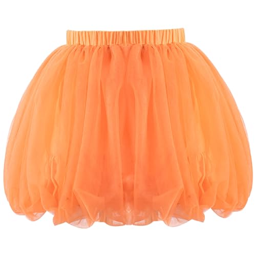 Baby Kleinkind Mädchen Ballon Kurzer Rock Kinder Tuturock Puffy Tüll Kürbisrock Ballett Tutu Rock Elastischer Bund Halloween Kostüm Accessoire, Orange L von ANIMQUE