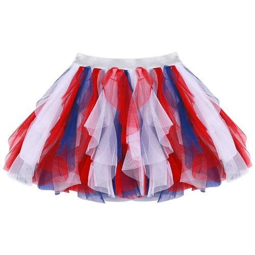 Baby Kleinkind Mädchen Rock Abgestufter Unregelmäßig Französischen Flagge Farben Tüll Rock Tutu Prinzessinrock 3-4 Jahre Kind Ballettröckchen mit Elastischer Bund Süß Lieblich, Rot Weiß Blau S von ANIMQUE