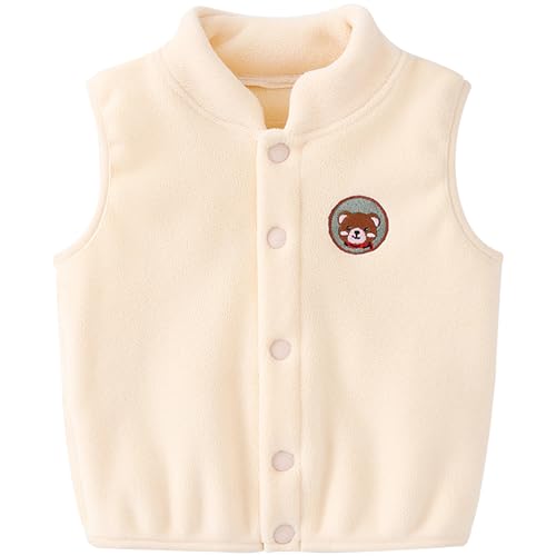 ANIMQUE Baby Kleinkind Polarfleece Westen Kinder Jacke Junge Mädchen Baumwoll Ärmellose Kinderweste Frühling Herbst Strickjacke Oberteil mit Cartoon Muster, Beige 80 von ANIMQUE