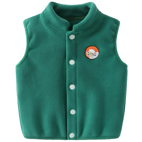 ANIMQUE Baby Kleinkind Polarfleece Westen Kinder Jacke Junge Mädchen Baumwoll Ärmellose Kinderweste Frühling Herbst Strickjacke Oberteil mit Cartoon Muster, Grün 90 von ANIMQUE