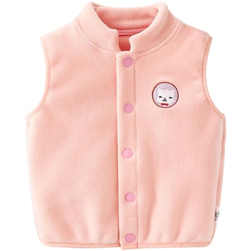 ANIMQUE Baby Kleinkind Polarfleece Westen Kinder Jacke Junge Mädchen Baumwoll Ärmellose Kinderweste Frühling Herbst Strickjacke Oberteil mit Cartoon Muster, Rosa 110 von ANIMQUE