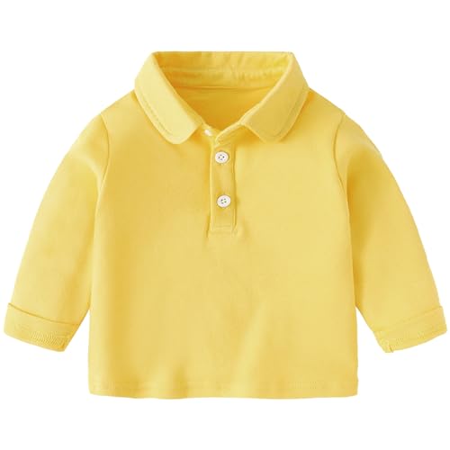 Baby Kleinkind Poloshirt Basic Langarmshirt Casual Jungen Mädchen Polo T-Shirt Kinder Button Down Umlegekragen Atmungsaktiv Solide Oberteile, Gelb 90 von ANIMQUE