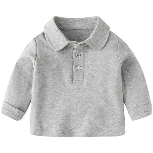 Baby Kleinkind Poloshirt Basic Langarmshirt Casual Jungen Mädchen Polo T-Shirt Kinder Button Down Umlegekragen Atmungsaktiv Solide Oberteile, Grau 90 von ANIMQUE