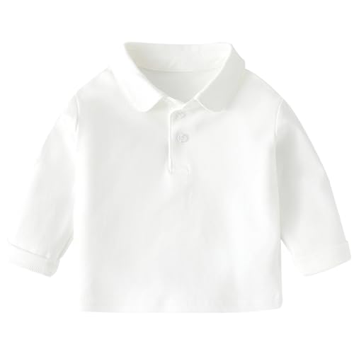 Baby Kleinkind Poloshirt Basic Langarmshirt Casual Jungen Mädchen Polo T-Shirt Kinder Button Down Umlegekragen Atmungsaktiv Solide Oberteile, Weiß 100 von ANIMQUE