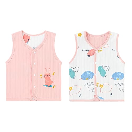 Baby Kleinkind Westen Doppelseitig Ärmellose Kinderweste Baumwoll Kinder Jacke Frühling Herbst Strickjacke Oberteil mit Druckknopf, Kaninchen Rosa 110 von ANIMQUE