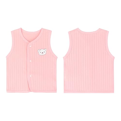 ANIMQUE Baby Kleinkind Westen Kinder Baumwoll Ärmellose Jacke mit Druckknopf Frühling Herbst Dünn Kinderweste Strickjacke Oberteil mit Cartoon Muster, Rosa 66 von ANIMQUE