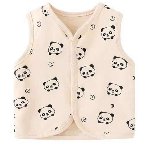 Baby Kleinkind Westen Kinder Jacke Junge Mädchen Ärmellose Kinderweste Frühling Herbst Strickjacke Oberteil mit Cartoon Muster, Panda Beige 80 von ANIMQUE