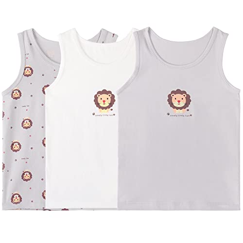 Jungs Unterhemden Tank Top 3er-Pack Ärmellos Kinder Breiten Trägern Rundhals Cartoon Löwe Aufdruck Sommer Unterhem 1-10 Jahre, Löwen Grau 100 von ANIMQUE