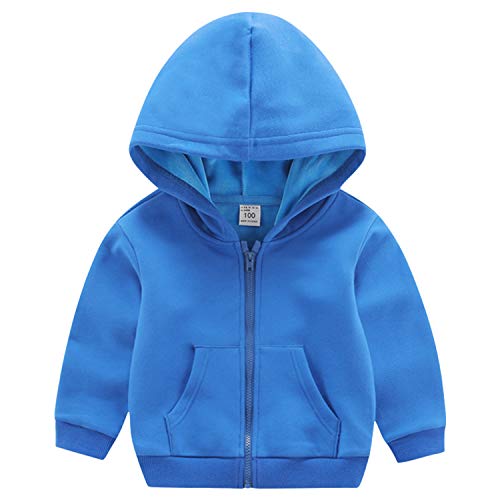 Kinder Unisex Sweatjacke Einfarbig Thermal Fleece Gefüttert Zip Hoodie Kapuzenpullover Winter, Blau 130 von ANIMQUE