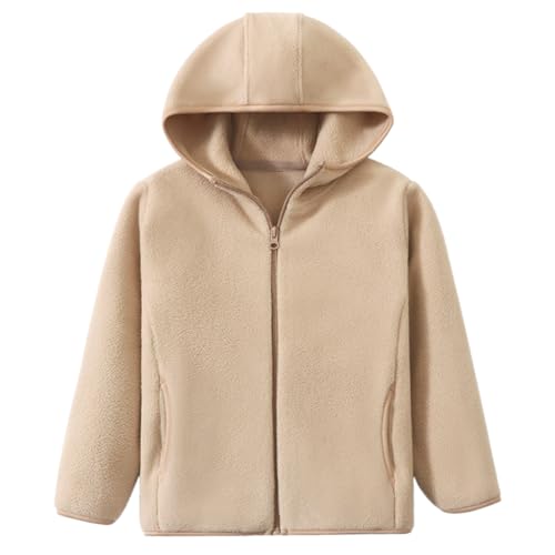 Kleinkind Kinder Fleecejacke Erwachsene Polar Fleece Jacke mit Kapuze Jungen Mädchen Reißverschluss Warm Jacken Solide Eltern-Kind Winter Kinderjacke Oberbekleidung Winteroberteile, Aprikose 170 von ANIMQUE