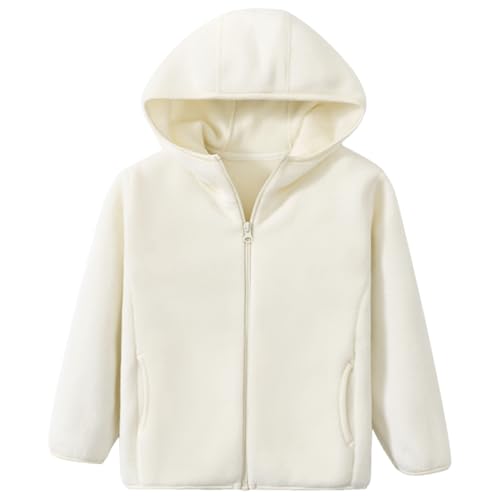 Kleinkind Kinder Fleecejacke Erwachsene Polar Fleece Jacke mit Kapuze Jungen Mädchen Reißverschluss Warm Jacken Solide Eltern-Kind Winter Kinderjacke Oberbekleidung Winteroberteile, Beige 110 von ANIMQUE