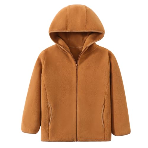 Kleinkind Kinder Fleecejacke Erwachsene Polar Fleece Jacke mit Kapuze Jungen Mädchen Reißverschluss Warm Jacken Solide Eltern-Kind Winter Kinderjacke Oberbekleidung Winteroberteile, Braun 150 von ANIMQUE