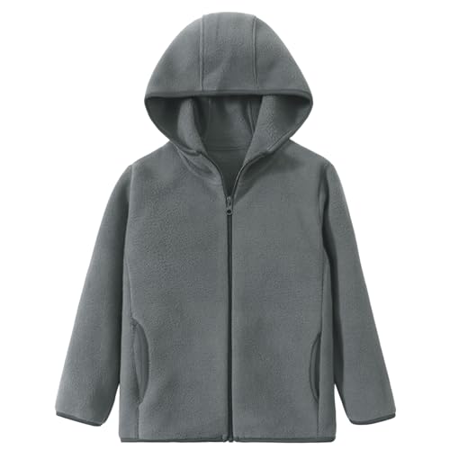 Kleinkind Kinder Fleecejacke Erwachsene Polar Fleece Jacke mit Kapuze Jungen Mädchen Reißverschluss Warm Jacken Solide Eltern-Kind Winter Kinderjacke Oberbekleidung Winteroberteile, Dunkelgrau 110 von ANIMQUE