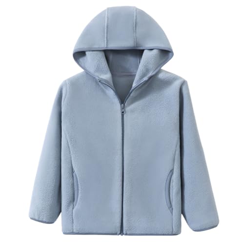 Kleinkind Kinder Fleecejacke Erwachsene Polar Fleece Jacke mit Kapuze Jungen Mädchen Reißverschluss Warm Jacken Solide Eltern-Kind Winter Kinderjacke Oberbekleidung Winteroberteile, Hellblau 110 von ANIMQUE