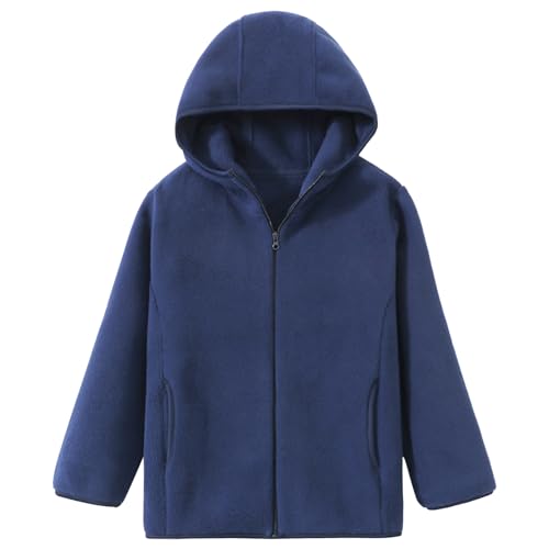 Kleinkind Kinder Fleecejacke Erwachsene Polar Fleece Jacke mit Kapuze Jungen Mädchen Reißverschluss Warm Jacken Solide Eltern-Kind Winter Kinderjacke Oberbekleidung Winteroberteile, Marineblau 110 von ANIMQUE