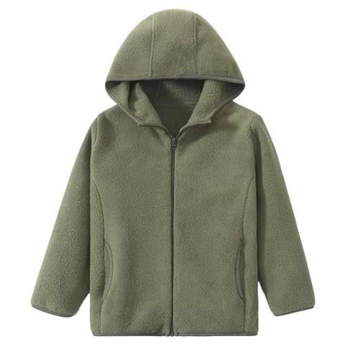 Kleinkind Kinder Fleecejacke Erwachsene Polar Fleece Jacke mit Kapuze Jungen Mädchen Reißverschluss Warm Jacken Solide Eltern-Kind Winter Kinderjacke Oberbekleidung Winteroberteile, Olivgrün 150 von ANIMQUE
