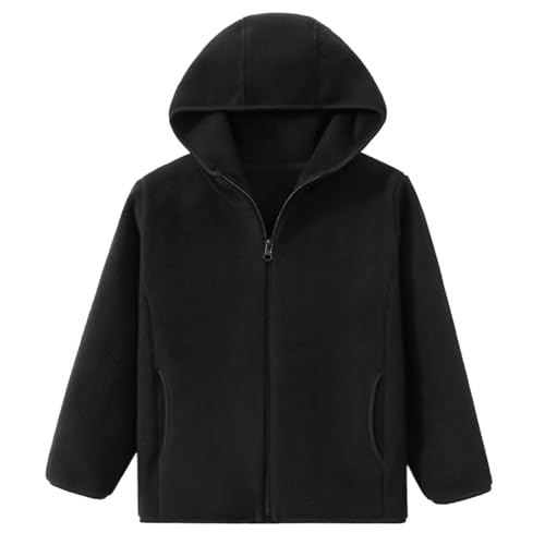 Kleinkind Kinder Fleecejacke Erwachsene Polar Fleece Jacke mit Kapuze Jungen Mädchen Reißverschluss Warm Jacken Solide Eltern-Kind Winter Kinderjacke Oberbekleidung Winteroberteile, Schwarz 180 von ANIMQUE