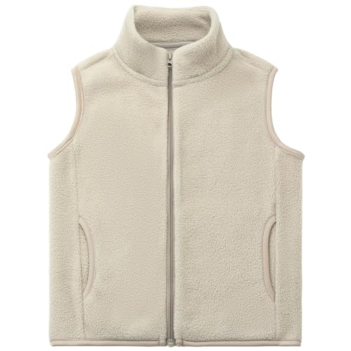 Kleinkind Kinder Fleeceweste Erwachsene Ärmellose Jacke Stehkragen Winddichter Reißverschluss Polar Fleece Weste Solide Eltern-Kind Leichte Kinderjacke Oberbekleidung Oberteile, Aprikose 140 von ANIMQUE