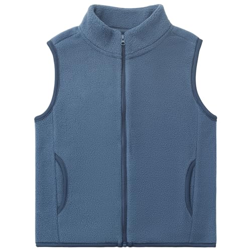 Kleinkind Kinder Fleeceweste Erwachsene Ärmellose Jacke Stehkragen Winddichter Reißverschluss Polar Fleece Weste Solide Eltern-Kind Leichte Kinderjacke Oberbekleidung Oberteile, Blau 110 von ANIMQUE