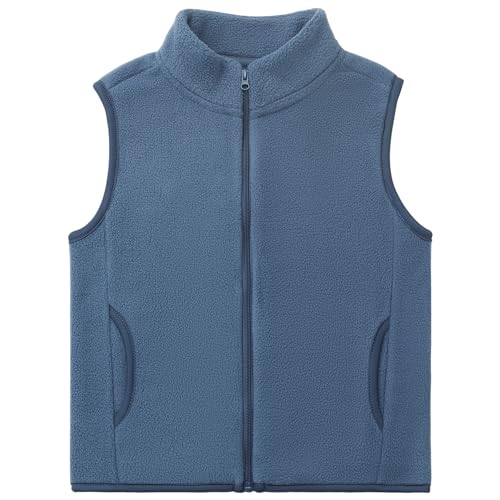 Kleinkind Kinder Fleeceweste Erwachsene Ärmellose Jacke Stehkragen Winddichter Reißverschluss Polar Fleece Weste Solide Eltern-Kind Leichte Kinderjacke Oberbekleidung Oberteile, Blau 140 von ANIMQUE