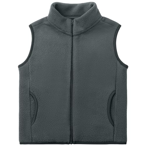 Kleinkind Kinder Fleeceweste Erwachsene Ärmellose Jacke Stehkragen Winddichter Reißverschluss Polar Fleece Weste Solide Eltern-Kind Leichte Kinderjacke Oberbekleidung Oberteile, Dunkelgrau 110 von ANIMQUE