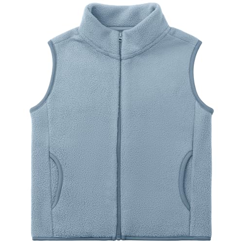 Kleinkind Kinder Fleeceweste Erwachsene Ärmellose Jacke Stehkragen Winddichter Reißverschluss Polar Fleece Weste Solide Eltern-Kind Leichte Kinderjacke Oberbekleidung Oberteile, Hellblau 110 von ANIMQUE