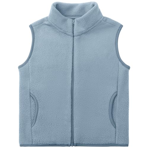 Kleinkind Kinder Fleeceweste Erwachsene Ärmellose Jacke Stehkragen Winddichter Reißverschluss Polar Fleece Weste Solide Eltern-Kind Leichte Kinderjacke Oberbekleidung Oberteile, Hellblau 120 von ANIMQUE