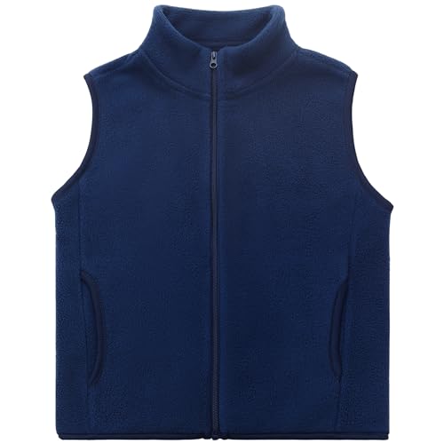 Kleinkind Kinder Fleeceweste Erwachsene Ärmellose Jacke Stehkragen Winddichter Reißverschluss Polar Fleece Weste Solide Eltern-Kind Leichte Kinderjacke Oberbekleidung Oberteile, Marineblau 110 von ANIMQUE