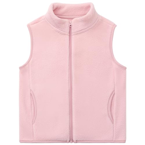 Kleinkind Kinder Fleeceweste Erwachsene Ärmellose Jacke Stehkragen Winddichter Reißverschluss Polar Fleece Weste Solide Eltern-Kind Leichte Kinderjacke Oberbekleidung Oberteile, Rosa 120 von ANIMQUE