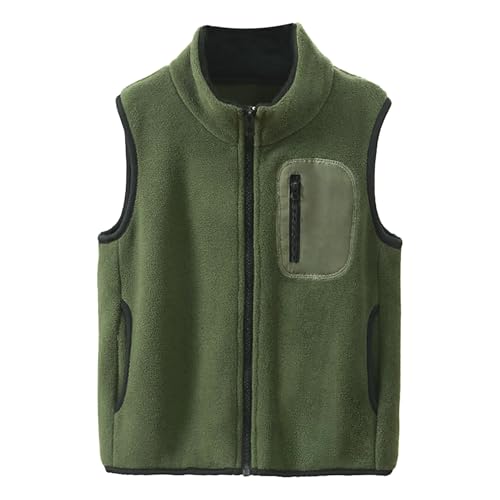 Kleinkind Kinder Fleeceweste Stehkragen Ärmellose Jacke Polar Fleece Reißverschluss Weste Solide Eltern-Kind Leichte Oberteile Oberbekleidung, Olivgrün 120 von ANIMQUE