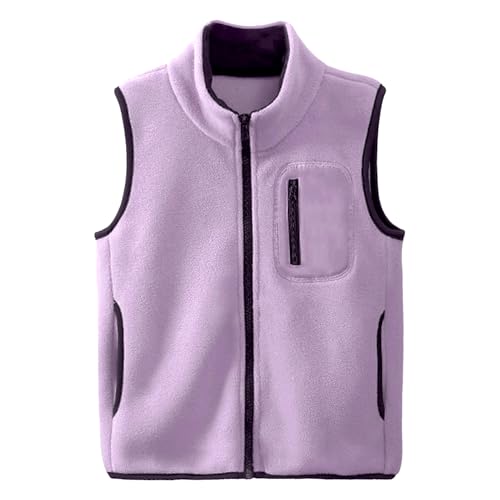 Kleinkind Kinder Fleeceweste Stehkragen Ärmellose Jacke Polar Fleece Reißverschluss Weste Solide Eltern-Kind Leichte Oberteile Oberbekleidung, Violett 130 von ANIMQUE