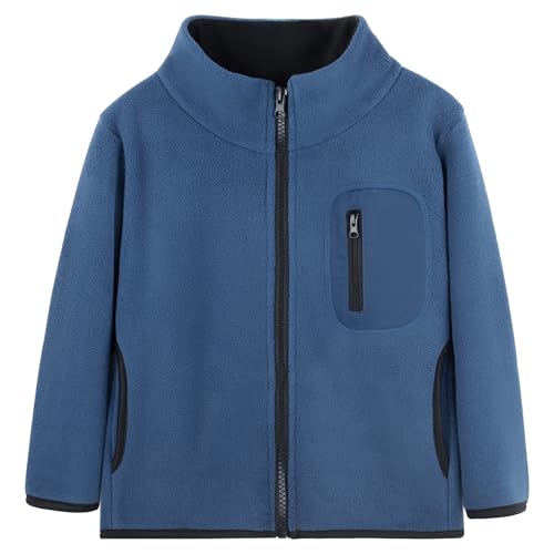 Kleinkind Kinder Polar Fleece Jacke Stehkragen Winddichte Jacke Reißverschluss Leichte Mantel Einfach Eltern-Kind Oberbekleidung, Blau 150 von ANIMQUE
