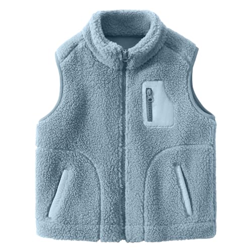 Kleinkind Kinder Polarfleece Weste Verdicken Kinder Stehkragen Reißverschluss Ärmellose Jacke Eltern-Kind Herbst Winter Oberteile Oberbekleidung mit Taschen, Blau 140 von ANIMQUE