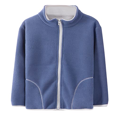 Kleinkind Polar Fleece Jacke Herbst Winter Einfarbig Stehkragen Reißverschluss Fleecejacke Kinder Jungen Mädchen Warm Langarm Lässig Oberbekleidung 2-15 Jahre, Blau 120 von ANIMQUE