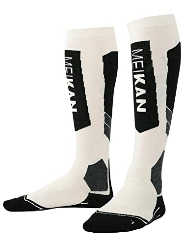 Merinowolle Skisocken Winter Herren Damen Frotte Verdicken Thermostrümpfe Wintersport Knielang Skistrümpfe Outdoor Rutschfeste Manschette Wintersocken Wandern Hunting Klettern Socken, Schwarz 43/46 von ANIMQUE