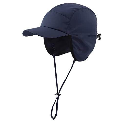 Winter Ohrenschutz Baseballkappe Polarfleece Gefüttert Wasserabweisend Ohrenklappen Kappe Herren Damen Warm Verdicken Outdoor Baseball Cap mit Abnehmbarem Winddichtem Riemen, Navy Blau 56-62cm von ANIMQUE