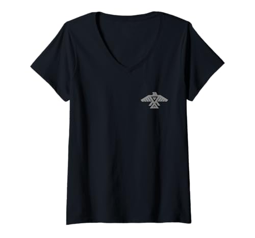 Damen ANISHINAABE Thunderbird FLAGGENSYMBOL ANISHINABE T-Shirt mit V-Ausschnitt von ANISHINAABE CULTURAL TEES