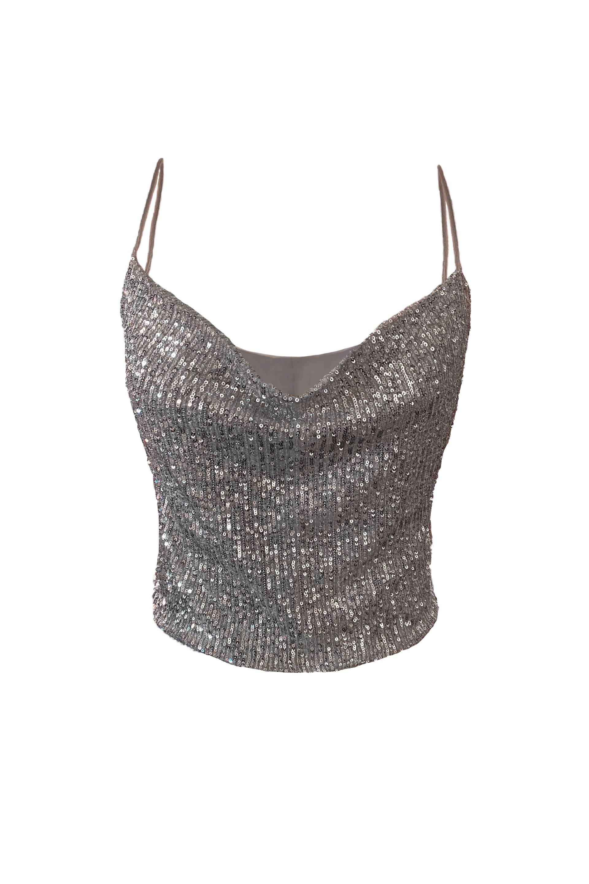 TIA SILVER COWL NECK SPAGHETTI TOP von ANITABEL