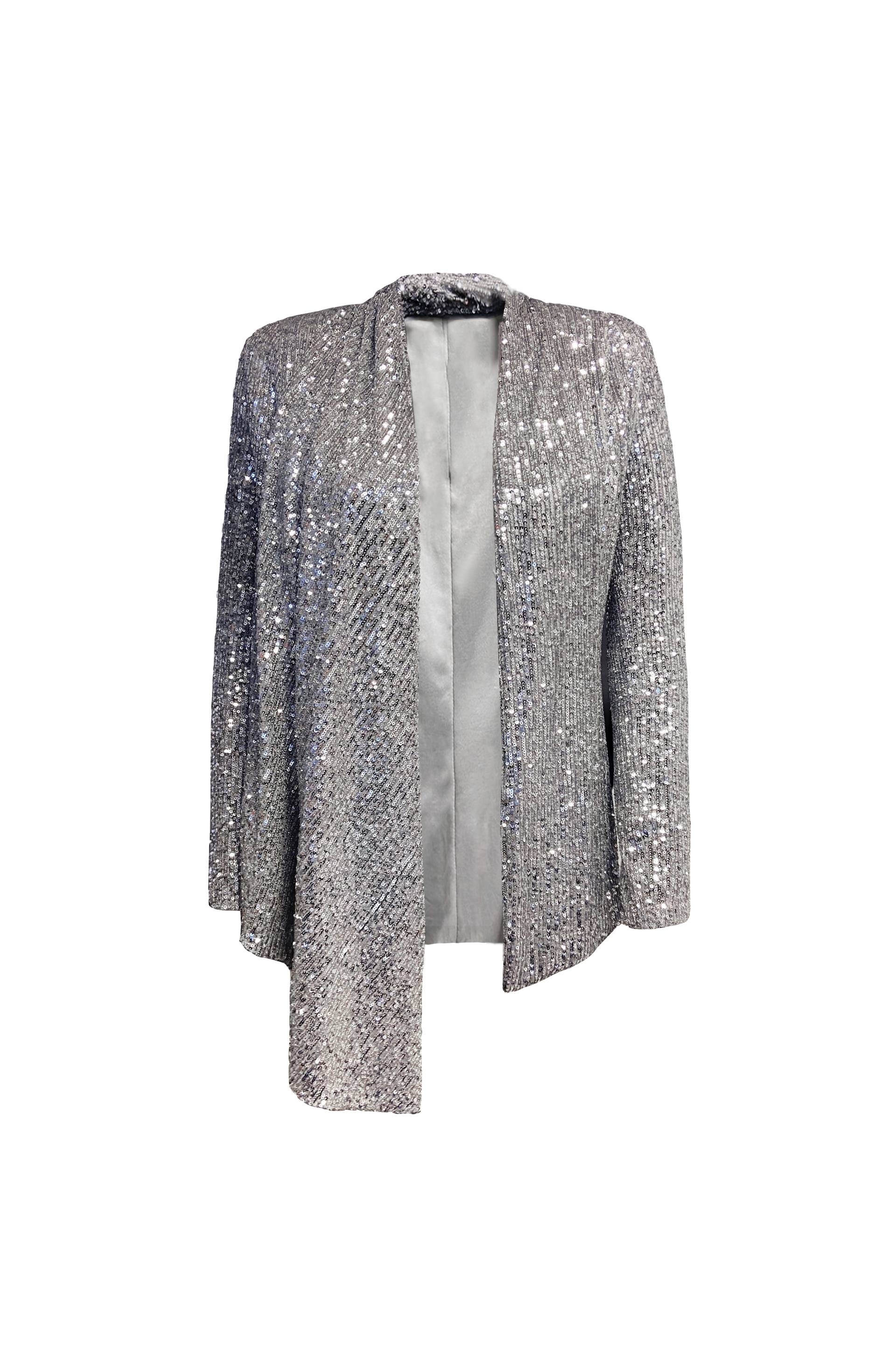 TIA STRUCTURED SEQUIN HIGH LOW BLAZER WITH A DETACHABLE BELT IN SILVER von ANITABEL