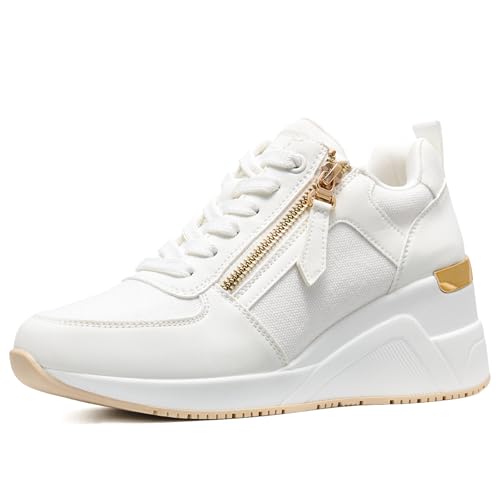 ANJOUFEMME Sneaker mit Keilabsatz Schuhe Damen Weiss - Turnschuhe mit Absatz Damen, Plateau Sneaker Damen, Plateau Sportschuhe Damen, Wedges Sneaker Damen Keilabsatz W139-FN-DE-WHITE-40 von ANJOUFEMME