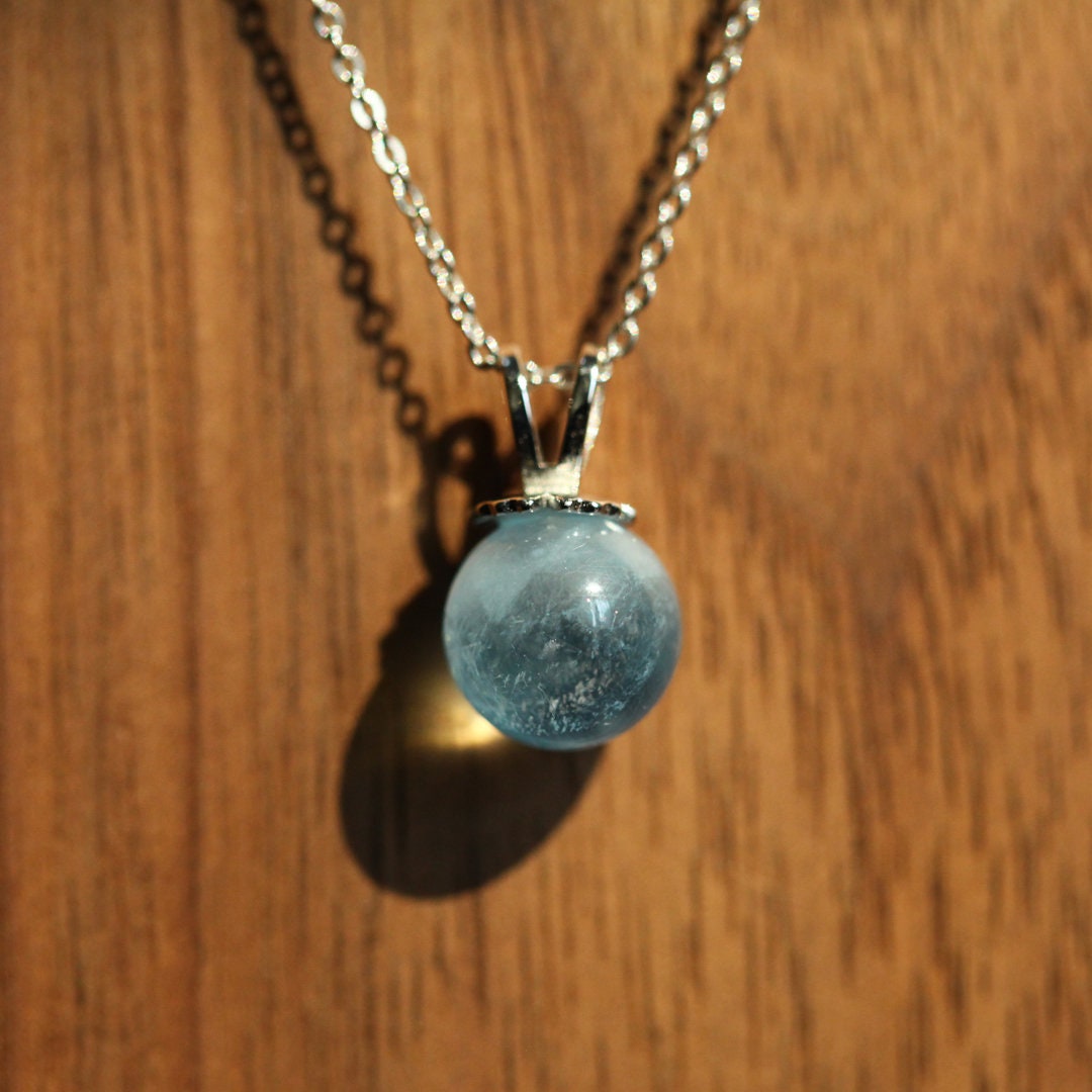 Aquamarin Halskette - Runder Anhänger 925 Sterling Silber Einfacher Edelstein Schmuck März Geburtsstein Handgemachte Valentinstag Geschenke von ANJOworkshop