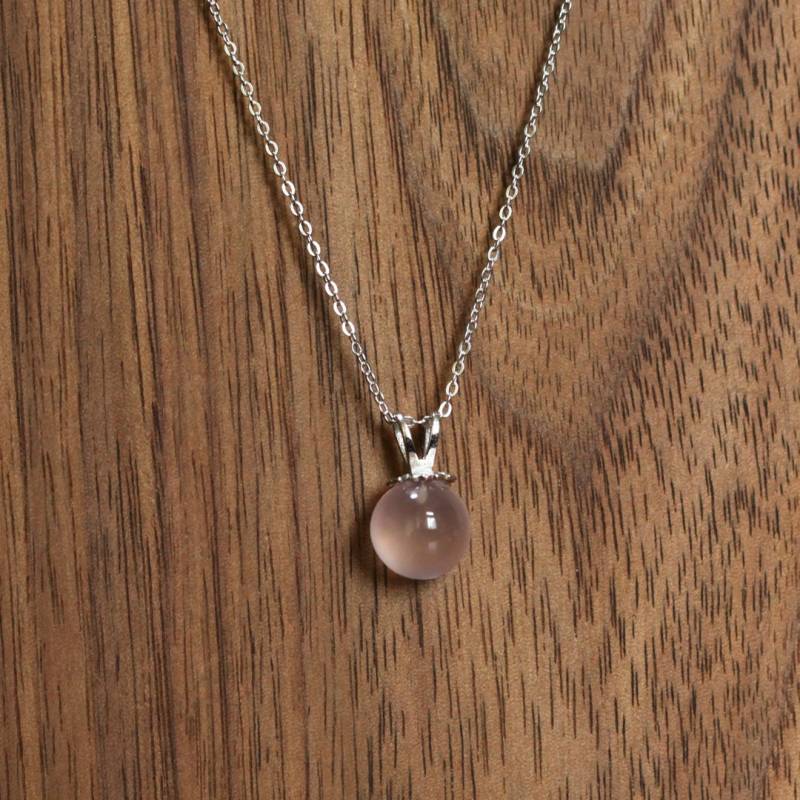 Natürliche Rosa Quarz Halskette Aus 925 Sterling Silber - Runder Anhänger Mehrschichtige Alltagskleidung Handgefertigter Schmuck Geschenk von ANJOworkshop