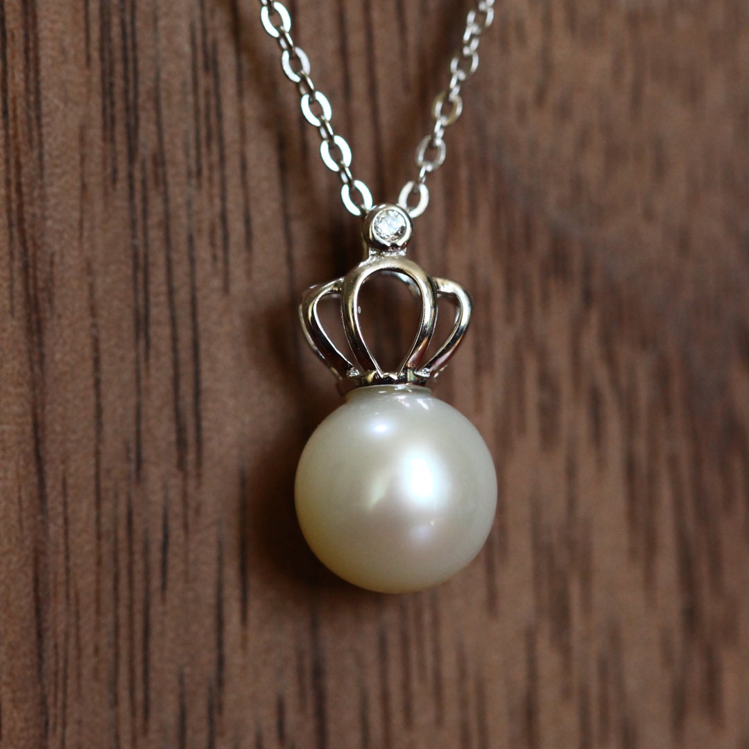 Perlenkette - 925 Sterling Silber Perlenschmuck Krone Perlen Anhänger Handgefertigter Schmuck Juni Geburtsstein Valentinstag Geschenk Liebe von ANJOworkshop